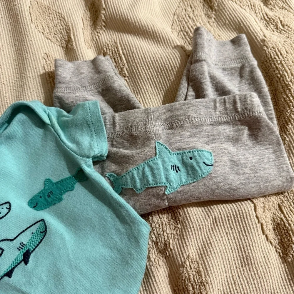 Adorable Shark Baby Outfit Set Blue White Gray patch baby shark Carters 3 month
